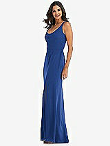 Side View Thumbnail - Classic Blue Scoop Neck Open-Back Trumpet Gown
