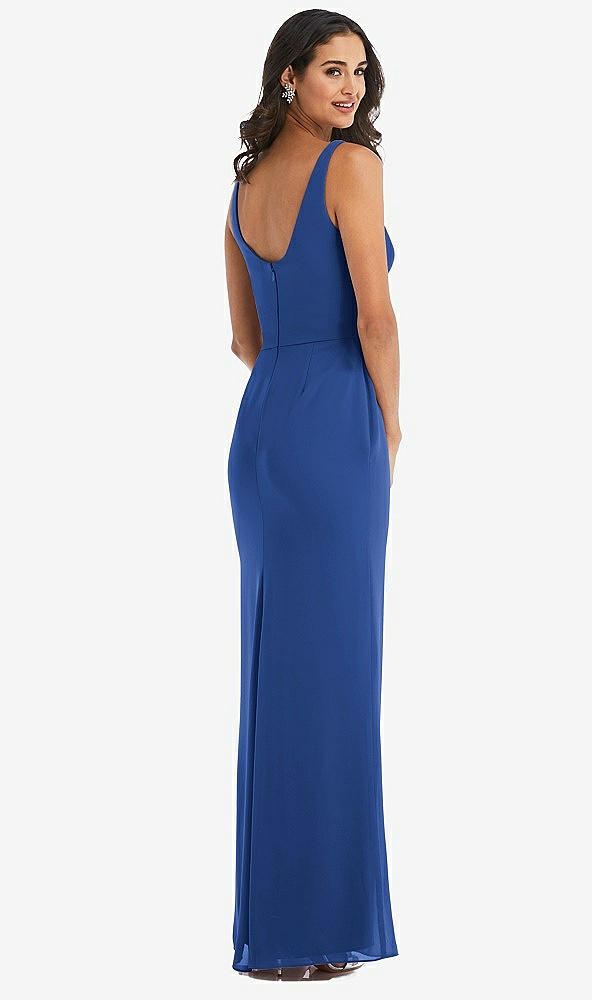 Back View - Classic Blue Scoop Neck Open-Back Trumpet Gown