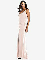 Side View Thumbnail - Blush Scoop Neck Open-Back Trumpet Gown