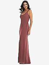 Side View Thumbnail - English Rose Scoop Neck Open-Back Trumpet Gown