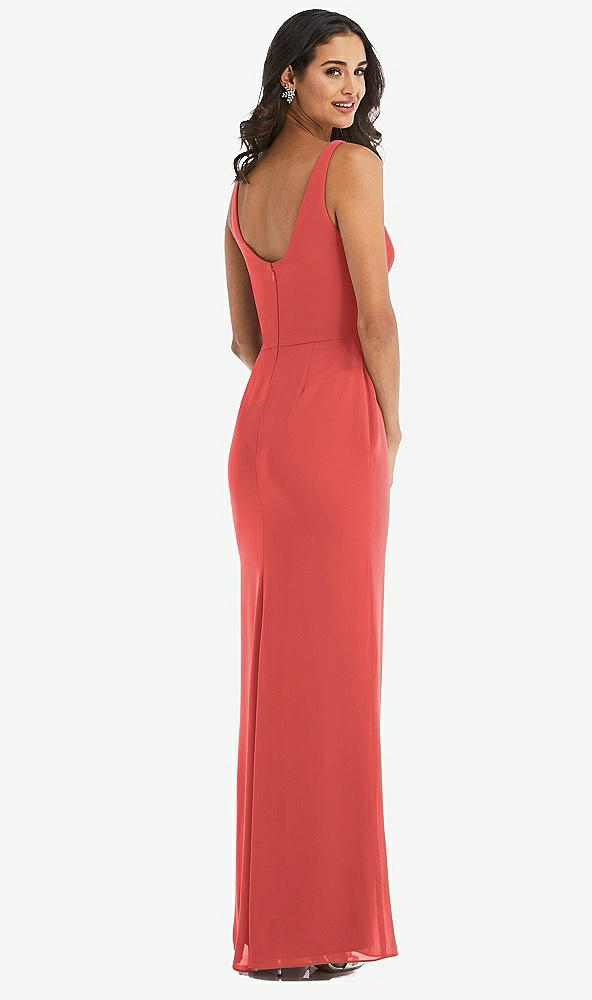 Back View - Perfect Coral Scoop Neck Open-Back Trumpet Gown