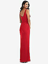 Rear View Thumbnail - Parisian Red Scoop Neck Open-Back Trumpet Gown