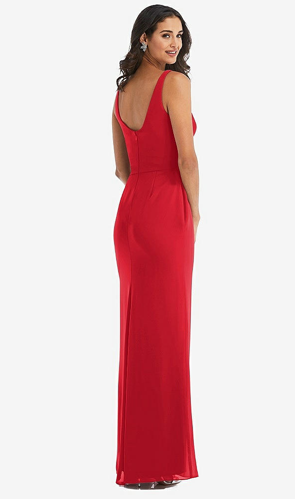 Back View - Parisian Red Scoop Neck Open-Back Trumpet Gown
