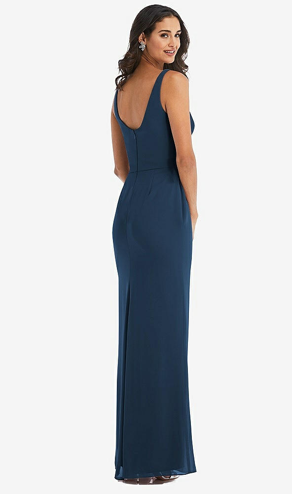 Back View - Sofia Blue Scoop Neck Open-Back Trumpet Gown