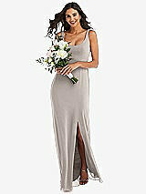 Alt View 1 Thumbnail - Taupe Scoop Neck Open-Back Trumpet Gown