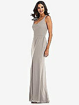 Side View Thumbnail - Taupe Scoop Neck Open-Back Trumpet Gown