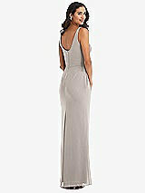 Rear View Thumbnail - Taupe Scoop Neck Open-Back Trumpet Gown