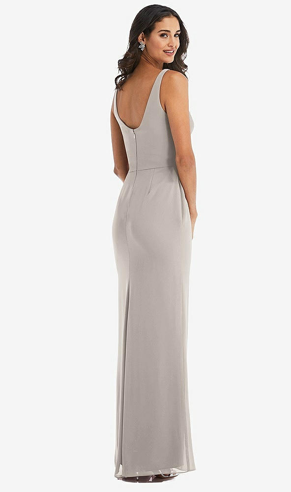 Back View - Taupe Scoop Neck Open-Back Trumpet Gown