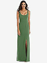 Front View Thumbnail - Vineyard Green Scoop Neck Open-Back Trumpet Gown