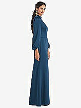 Side View Thumbnail - Dusk Blue High Collar Puff Sleeve Trumpet Gown - Darby
