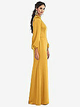 Side View Thumbnail - NYC Yellow High Collar Puff Sleeve Trumpet Gown - Darby