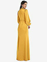 Rear View Thumbnail - NYC Yellow High Collar Puff Sleeve Trumpet Gown - Darby
