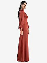 Side View Thumbnail - Amber Sunset High Collar Puff Sleeve Trumpet Gown - Darby