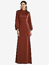 Front View Thumbnail - Auburn Moon High Collar Puff Sleeve Trumpet Gown - Darby