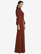 Side View Thumbnail - Auburn Moon High Collar Puff Sleeve Trumpet Gown - Darby