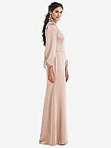 Side View Thumbnail - Cameo High Collar Puff Sleeve Trumpet Gown - Darby