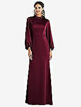 Front View Thumbnail - Cabernet High Collar Puff Sleeve Trumpet Gown - Darby