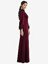 Side View Thumbnail - Cabernet High Collar Puff Sleeve Trumpet Gown - Darby