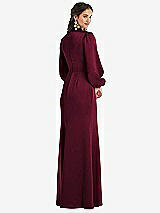 Rear View Thumbnail - Cabernet High Collar Puff Sleeve Trumpet Gown - Darby