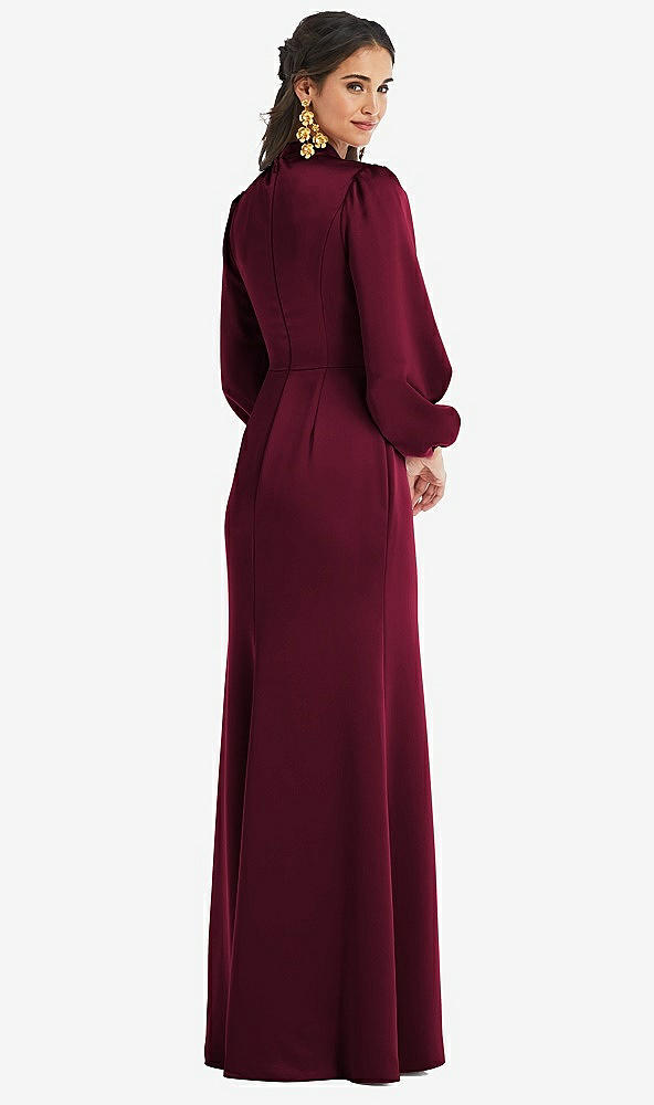 Back View - Cabernet High Collar Puff Sleeve Trumpet Gown - Darby
