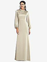 Front View Thumbnail - Champagne High Collar Puff Sleeve Trumpet Gown - Darby