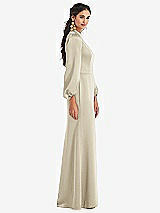 Side View Thumbnail - Champagne High Collar Puff Sleeve Trumpet Gown - Darby