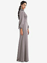 Side View Thumbnail - Cashmere Gray High Collar Puff Sleeve Trumpet Gown - Darby