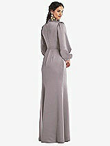Rear View Thumbnail - Cashmere Gray High Collar Puff Sleeve Trumpet Gown - Darby