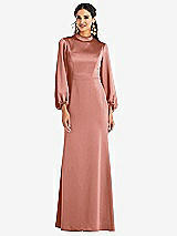 Front View Thumbnail - Desert Rose High Collar Puff Sleeve Trumpet Gown - Darby