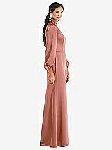 Side View Thumbnail - Desert Rose High Collar Puff Sleeve Trumpet Gown - Darby