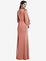 Rear View Thumbnail - Desert Rose High Collar Puff Sleeve Trumpet Gown - Darby