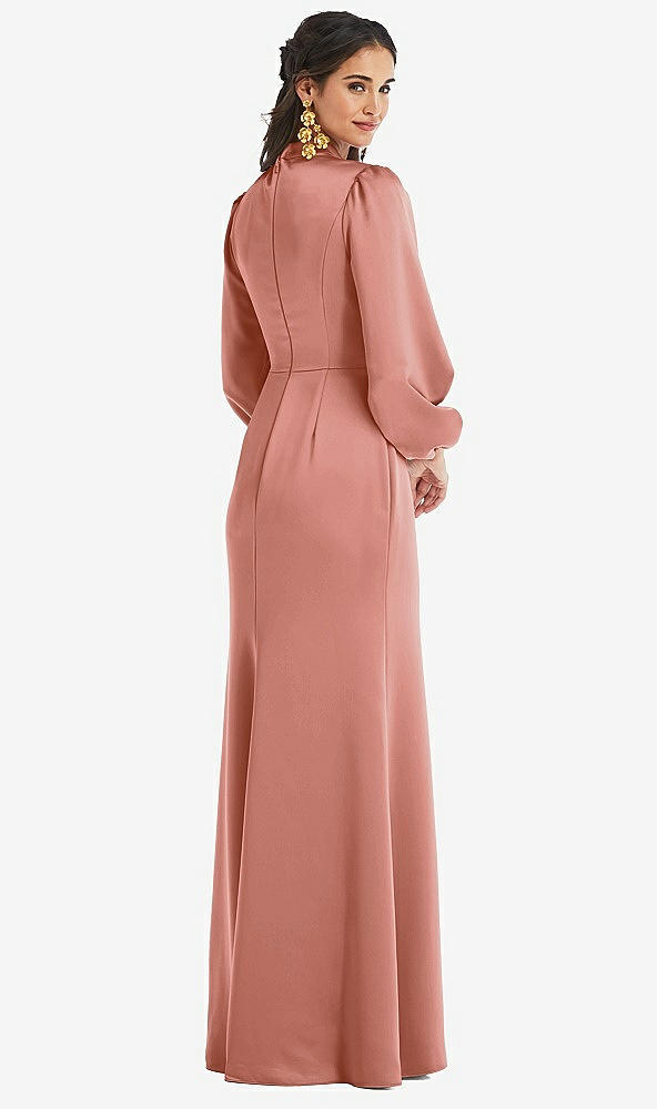 Back View - Desert Rose High Collar Puff Sleeve Trumpet Gown - Darby