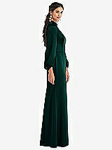 Side View Thumbnail - Evergreen High Collar Puff Sleeve Trumpet Gown - Darby