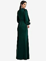 Rear View Thumbnail - Evergreen High Collar Puff Sleeve Trumpet Gown - Darby