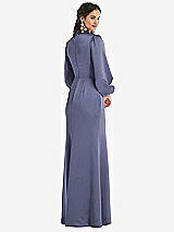 Rear View Thumbnail - French Blue High Collar Puff Sleeve Trumpet Gown - Darby