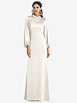 Front View Thumbnail - Ivory High Collar Puff Sleeve Trumpet Gown - Darby
