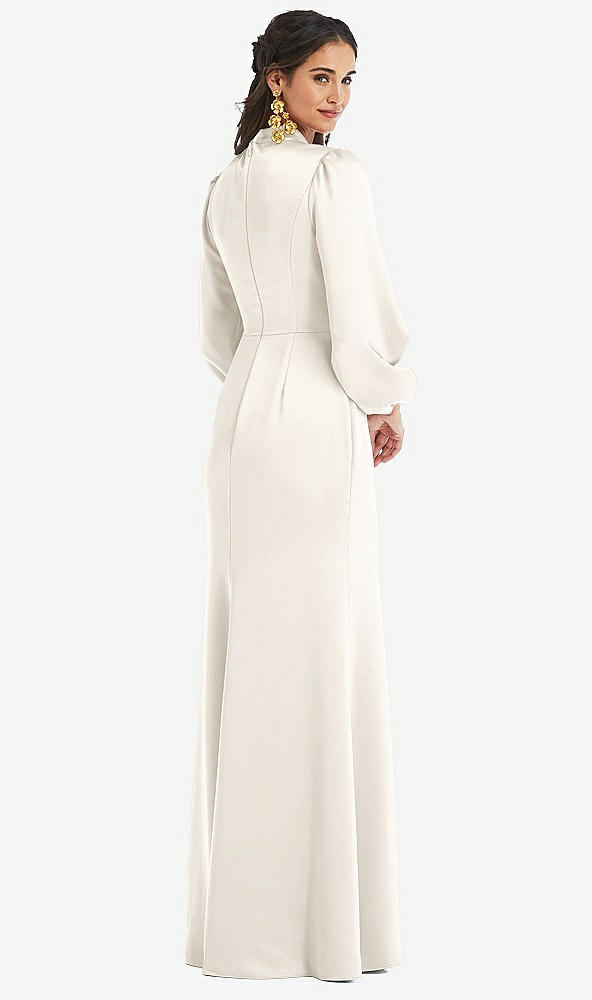 Back View - Ivory High Collar Puff Sleeve Trumpet Gown - Darby