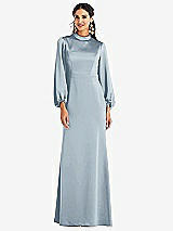 Front View Thumbnail - Mist High Collar Puff Sleeve Trumpet Gown - Darby
