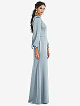Side View Thumbnail - Mist High Collar Puff Sleeve Trumpet Gown - Darby