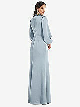 Rear View Thumbnail - Mist High Collar Puff Sleeve Trumpet Gown - Darby