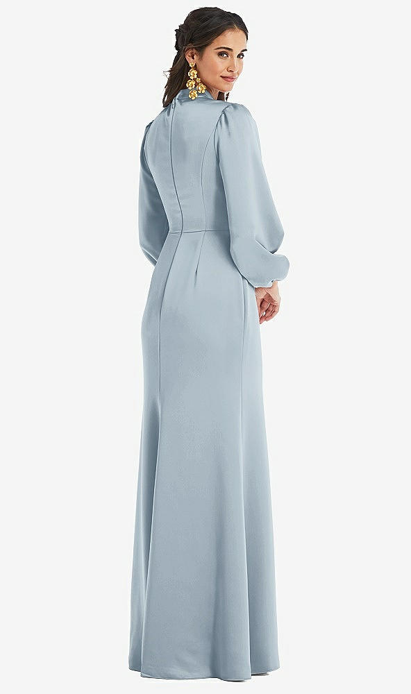 Back View - Mist High Collar Puff Sleeve Trumpet Gown - Darby