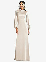 Front View Thumbnail - Oat High Collar Puff Sleeve Trumpet Gown - Darby