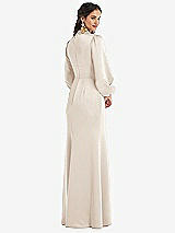 Rear View Thumbnail - Oat High Collar Puff Sleeve Trumpet Gown - Darby