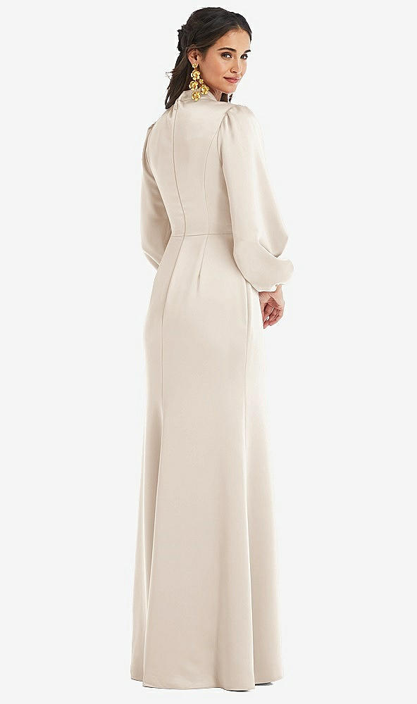 Back View - Oat High Collar Puff Sleeve Trumpet Gown - Darby