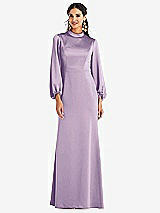 Front View Thumbnail - Pale Purple High Collar Puff Sleeve Trumpet Gown - Darby