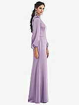 Side View Thumbnail - Pale Purple High Collar Puff Sleeve Trumpet Gown - Darby