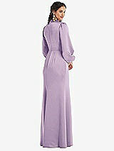 Rear View Thumbnail - Pale Purple High Collar Puff Sleeve Trumpet Gown - Darby
