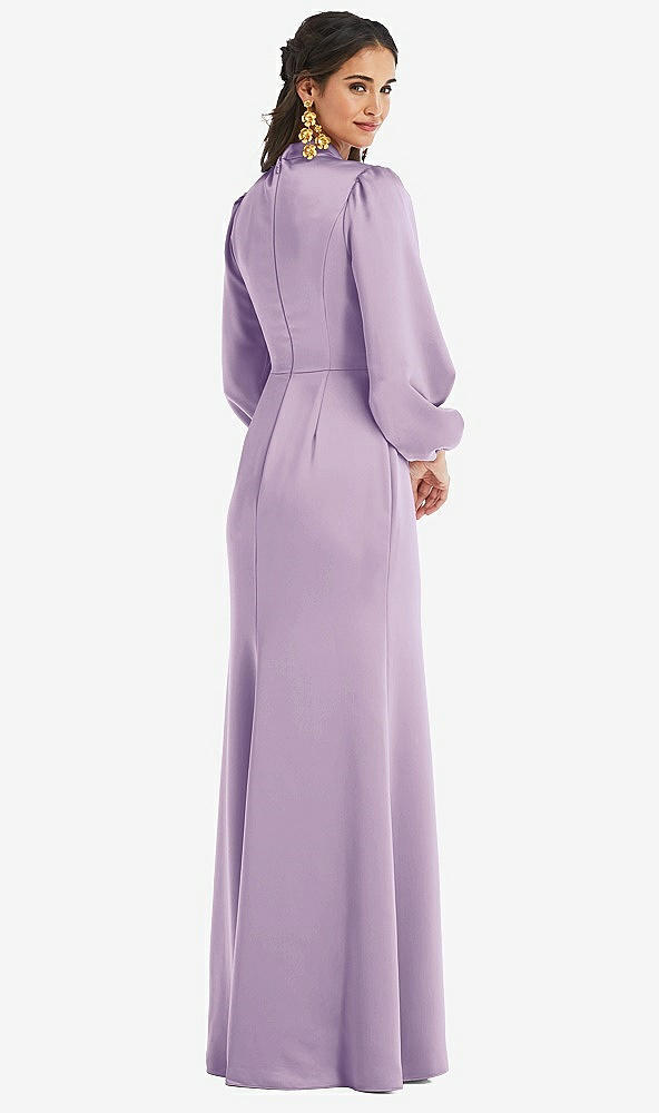 Back View - Pale Purple High Collar Puff Sleeve Trumpet Gown - Darby
