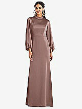 Front View Thumbnail - Sienna High Collar Puff Sleeve Trumpet Gown - Darby
