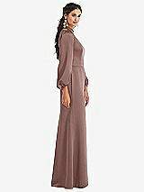 Side View Thumbnail - Sienna High Collar Puff Sleeve Trumpet Gown - Darby